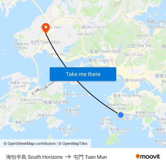 海怡半島 South Horizons to 屯門 Tuen Mun map