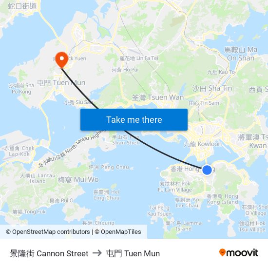 景隆街 Cannon Street to 屯門 Tuen Mun map