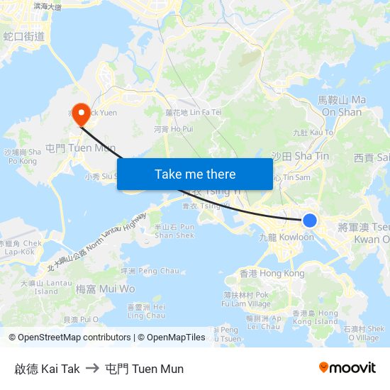 啟德 Kai Tak to 屯門 Tuen Mun map