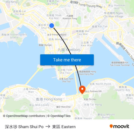 深水埗 Sham Shui Po to 東區 Eastern map