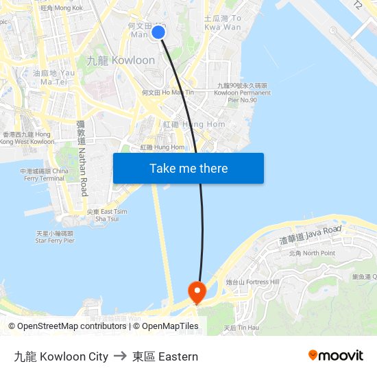 九龍 Kowloon City to 東區 Eastern map