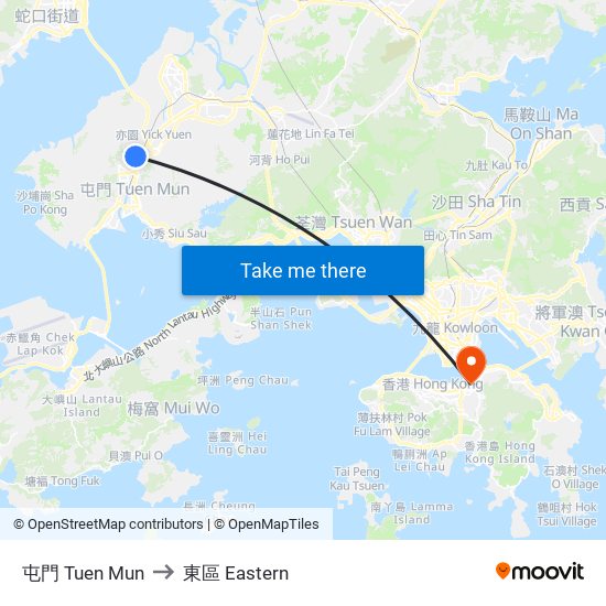 屯門 Tuen Mun to 東區 Eastern map