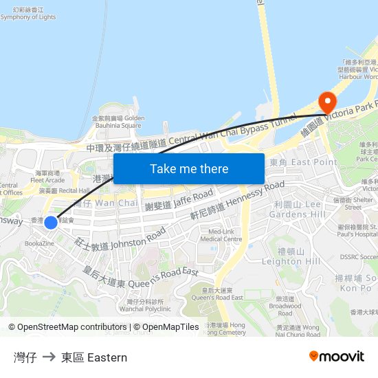 灣仔 to 東區 Eastern map