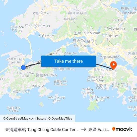 東涌纜車站 Tung Chung Cable Car Terminal to 東區 Eastern map