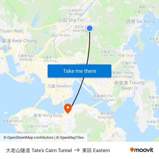 大老山隧道 Tate's Cairn Tunnel to 東區 Eastern map