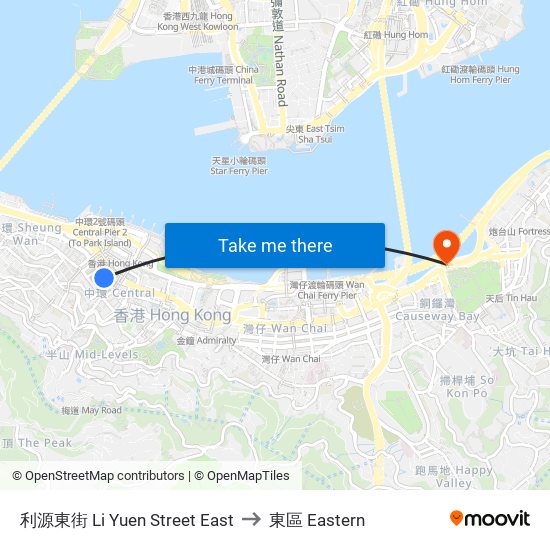 利源東街 Li Yuen Street East to 東區 Eastern map