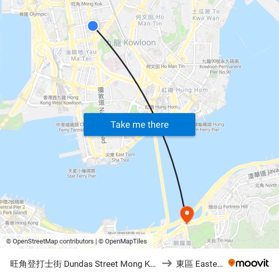 旺角登打士街 Dundas Street Mong Kok to 東區 Eastern map