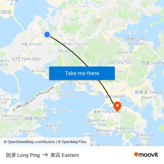 朗屏 Long Ping to 東區 Eastern map