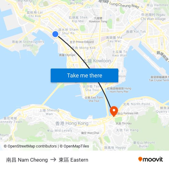 南昌 Nam Cheong to 東區 Eastern map