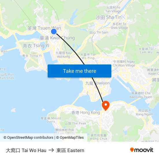 大窩口 Tai Wo Hau to 東區 Eastern map