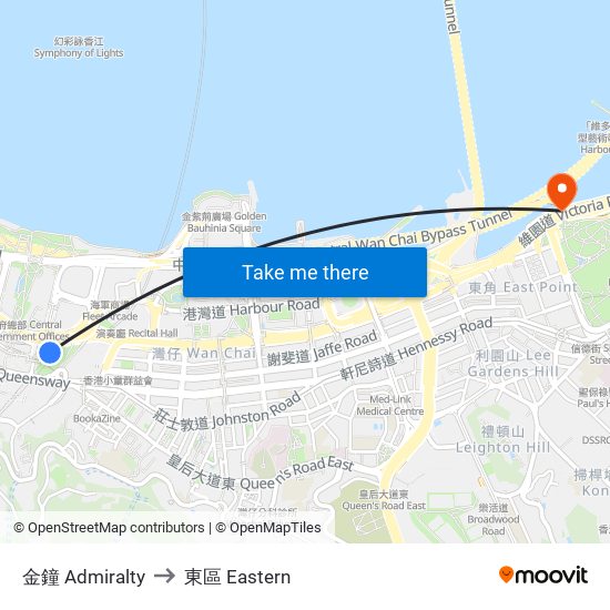 金鐘 Admiralty to 東區 Eastern map