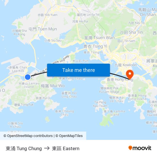 東涌 Tung Chung to 東區 Eastern map