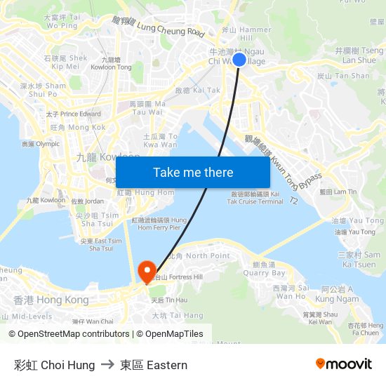 彩虹 Choi Hung to 東區 Eastern map