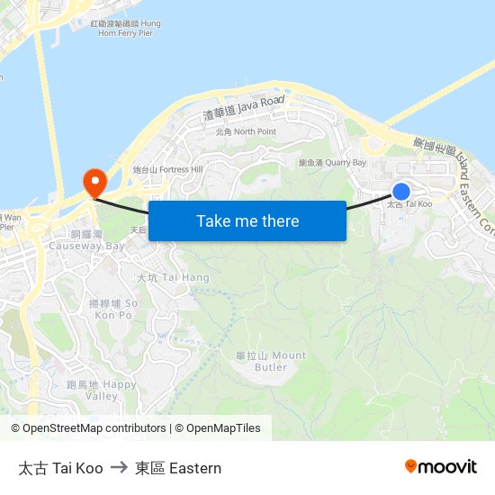 太古 Tai Koo to 東區 Eastern map