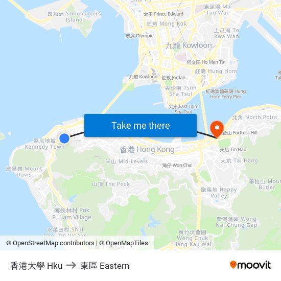 香港大學 Hku to 東區 Eastern map