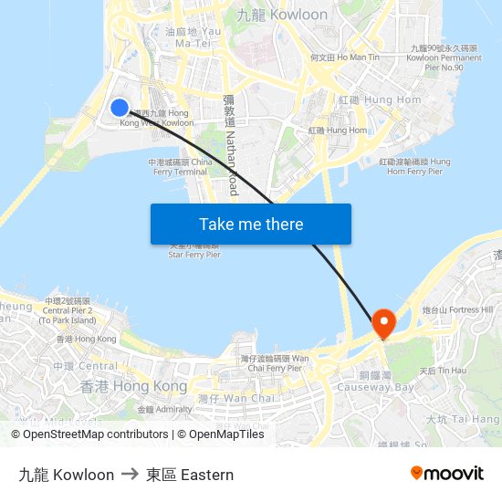 九龍 Kowloon to 東區 Eastern map