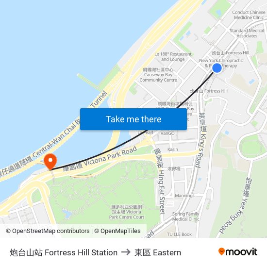 炮台山站 Fortress Hill Station to 東區 Eastern map