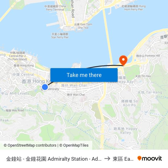 金鐘站 - 金鐘花園 Admiralty Station - Admiralty Garden to 東區 Eastern map