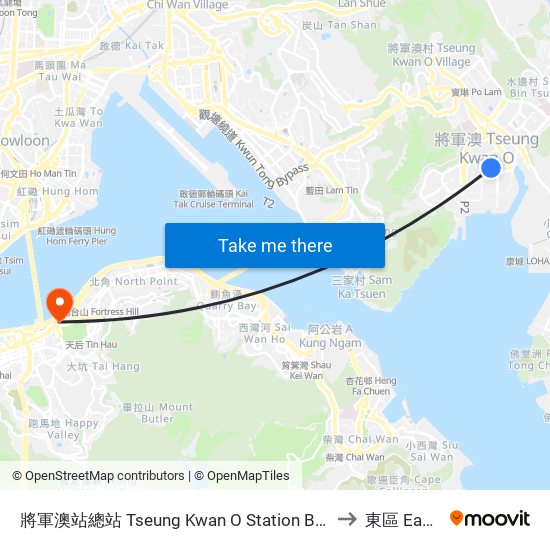 將軍澳站總站 Tseung Kwan O Station Bus Terminus to 東區 Eastern map