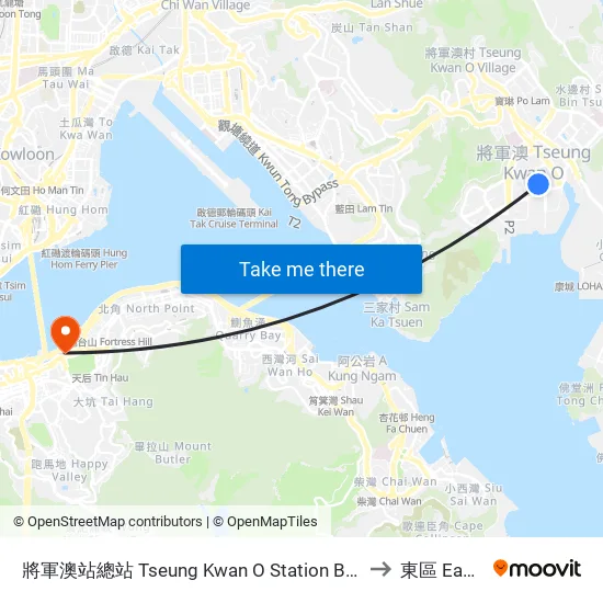 將軍澳站總站 Tseung Kwan O Station Bus Terminus to 東區 Eastern map