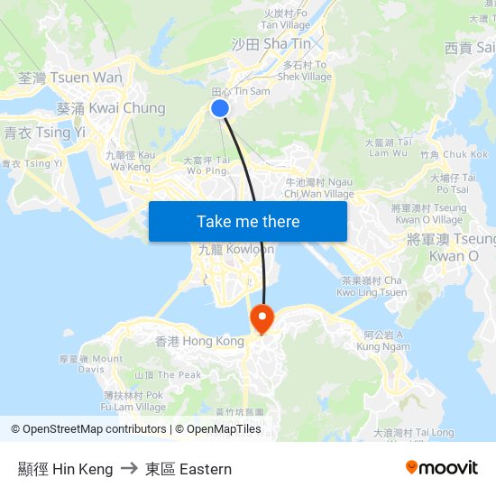 顯徑 Hin Keng to 東區 Eastern map