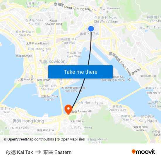 啟德 Kai Tak to 東區 Eastern map
