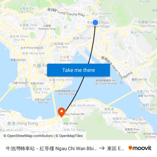 牛池灣轉車站－紅萼樓 Ngau Chi Wan Bbi - Hung Ngok House to 東區 Eastern map