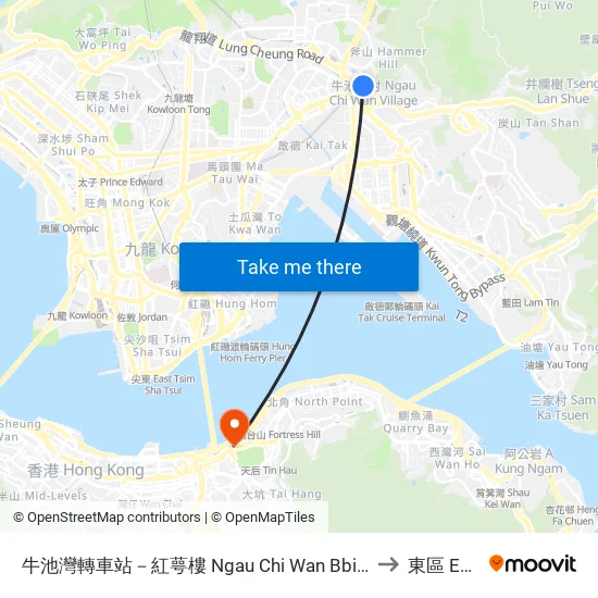 牛池灣轉車站－紅萼樓 Ngau Chi Wan Bbi - Hung Ngok House to 東區 Eastern map