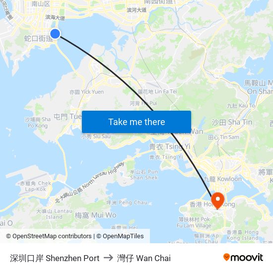 深圳口岸 Shenzhen Port to 灣仔 Wan Chai map