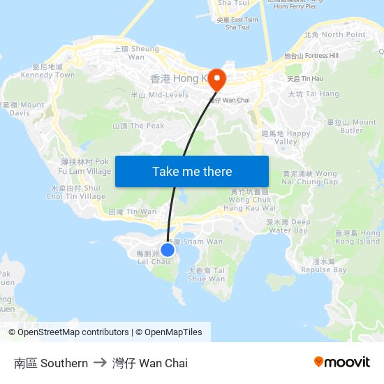 南區 Southern to 灣仔 Wan Chai map