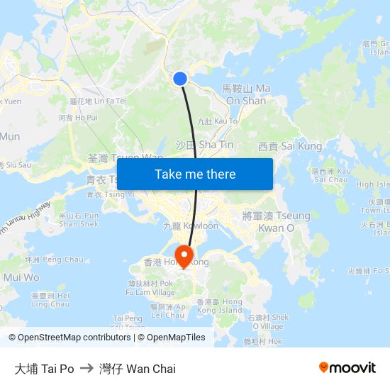 大埔 Tai Po to 灣仔 Wan Chai map