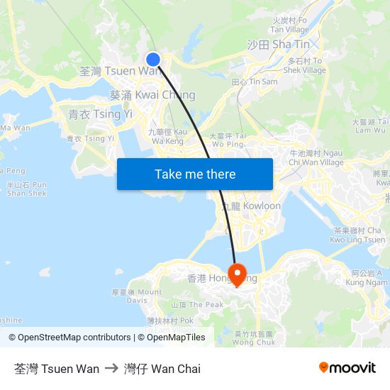 荃灣 Tsuen Wan to 灣仔 Wan Chai map