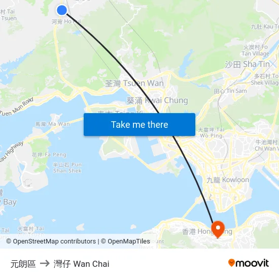 元朗區 to 灣仔 Wan Chai map