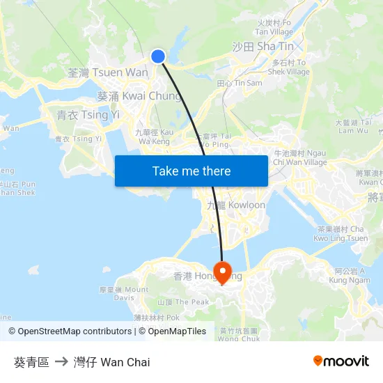 葵青區 to 灣仔 Wan Chai map