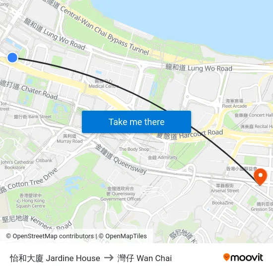 怡和大廈 Jardine House to 灣仔 Wan Chai map