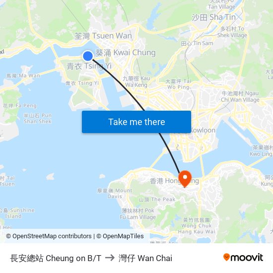 長安總站 Cheung on B/T to 灣仔 Wan Chai map