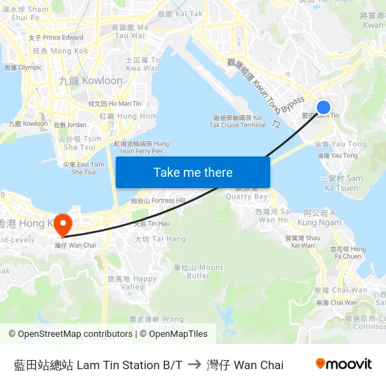 藍田站總站 Lam Tin Station B/T to 灣仔 Wan Chai map