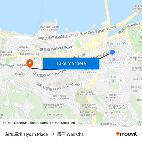 希慎廣場 Hysan Place to 灣仔 Wan Chai map