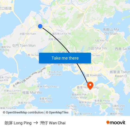 朗屏 Long Ping to 灣仔 Wan Chai map