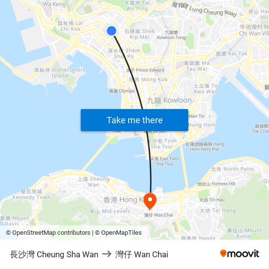 長沙灣 Cheung Sha Wan to 灣仔 Wan Chai map