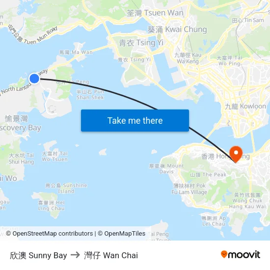 欣澳 Sunny Bay to 灣仔 Wan Chai map