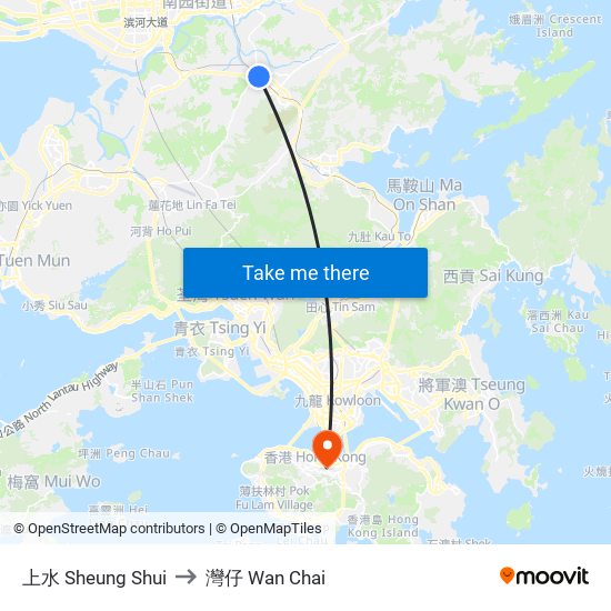 上水 Sheung Shui to 灣仔 Wan Chai map