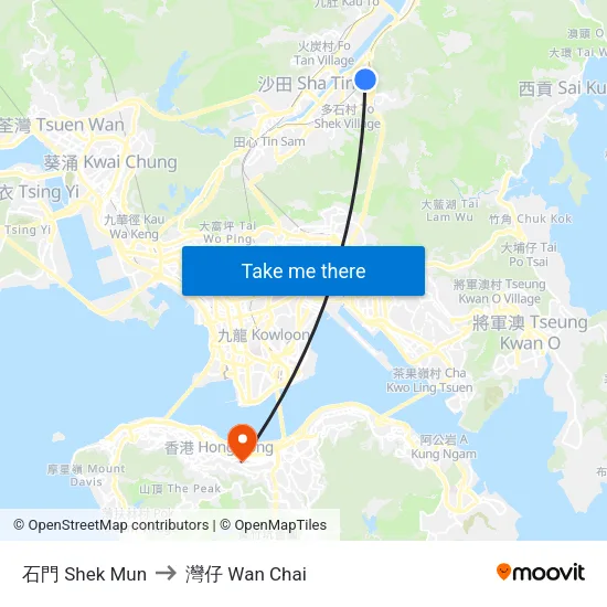 石門 Shek Mun to 灣仔 Wan Chai map