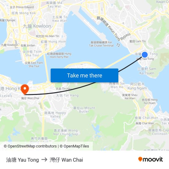 油塘 Yau Tong to 灣仔 Wan Chai map