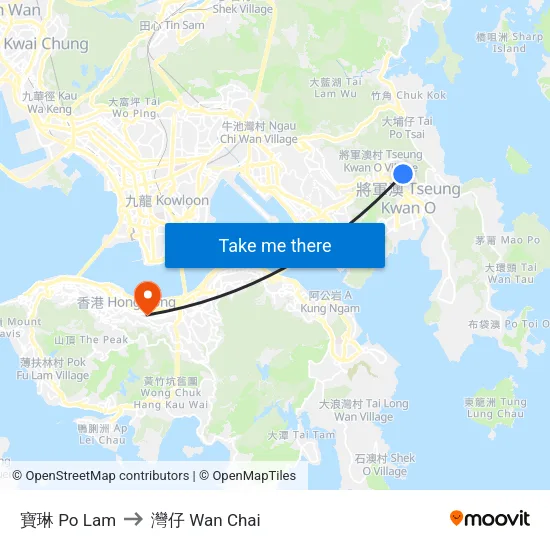 寶琳 Po Lam to 灣仔 Wan Chai map