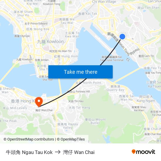 牛頭角 Ngau Tau Kok to 灣仔 Wan Chai map