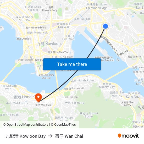 九龍灣 Kowloon Bay to 灣仔 Wan Chai map