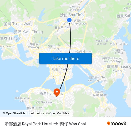 帝都酒店 Royal Park Hotel to 灣仔 Wan Chai map