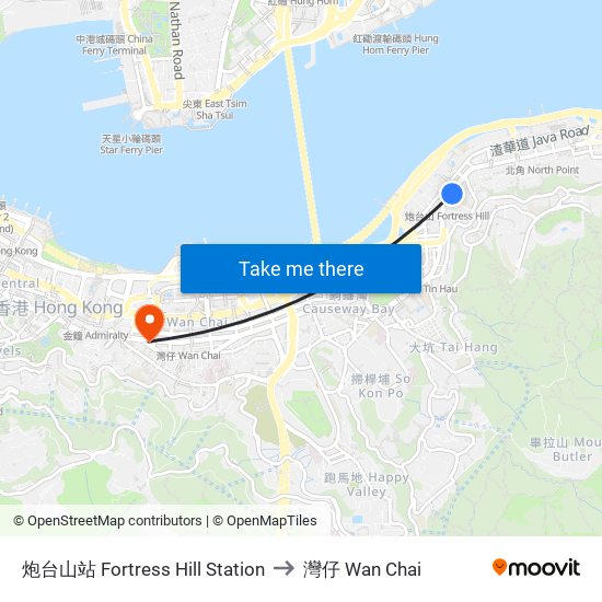 炮台山站 Fortress Hill Station to 灣仔 Wan Chai map