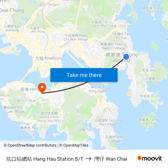 坑口站總站 Hang Hau Station B/T to 灣仔 Wan Chai map